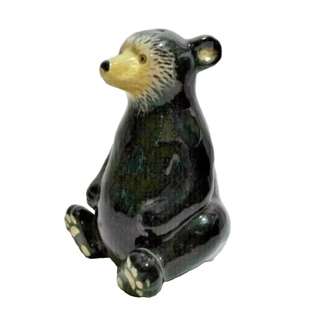 Black Bear Salt Shaker Tan Face Paws Ceramic Rubber Stopper Kitchen Lodge Gift